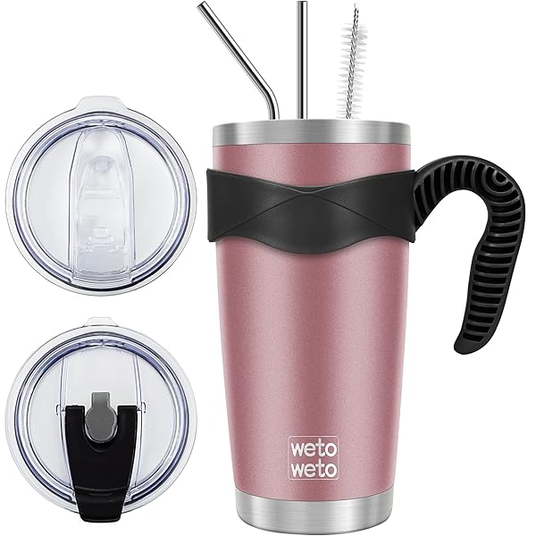 WETOWETO WETOWETO 20oz Insulated Stainless Steel Tumbler with Handle and Lids Perfect for Travel Coffee Mug Rose Gold