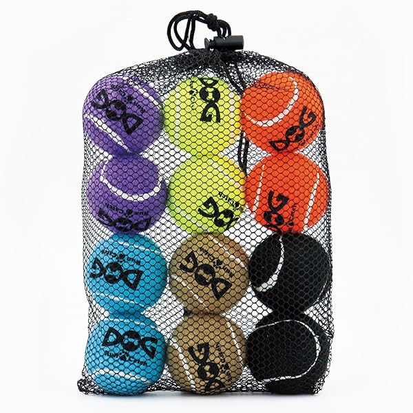 INSUM Insum Squeaky Tennis Balls for Dogs 12 Pack Durable Non-Toxic Interactive Pet Toy Balls with Mesh Bag for Training and Outdoor Play