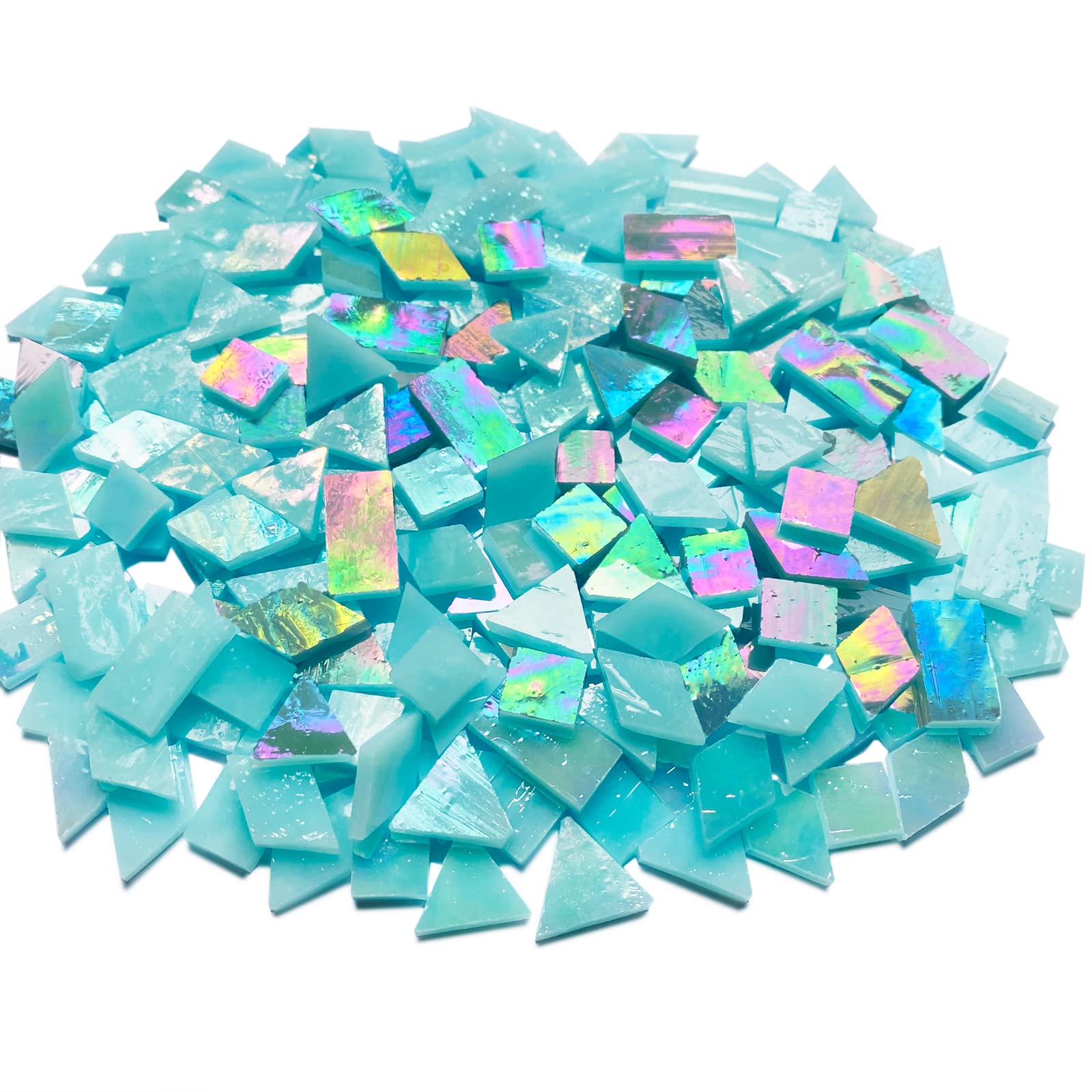 KALUCION KALUCION Iridescent Aqua Stained Glass Mosaic Tiles 280 Pieces Mixed Shapes for Creative Mosaic Projects - View 2 of 6