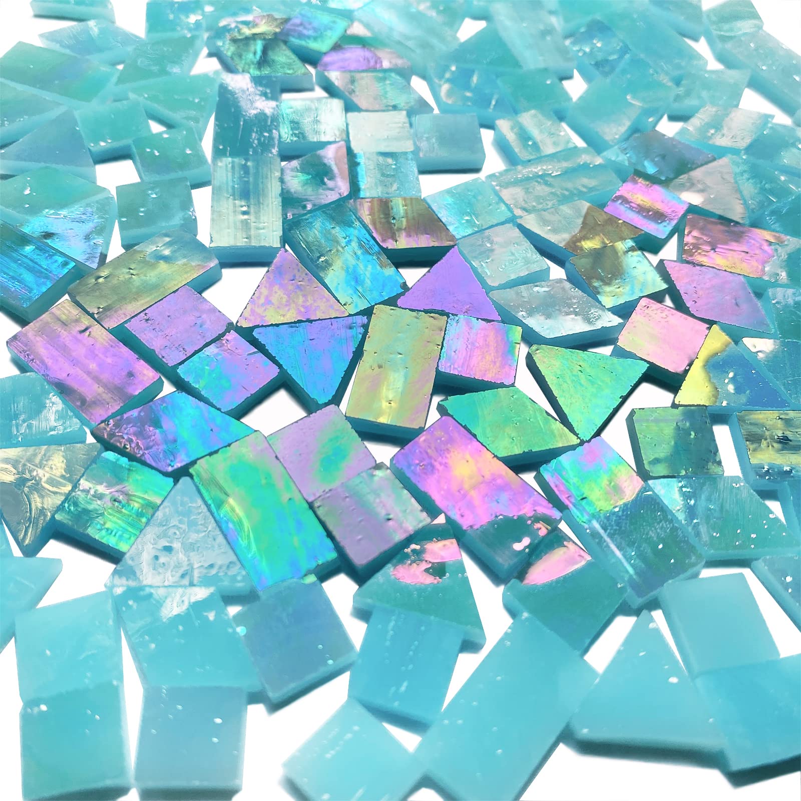 KALUCION KALUCION Iridescent Aqua Stained Glass Mosaic Tiles 280 Pieces Mixed Shapes for Creative Mosaic Projects - View 3 of 6
