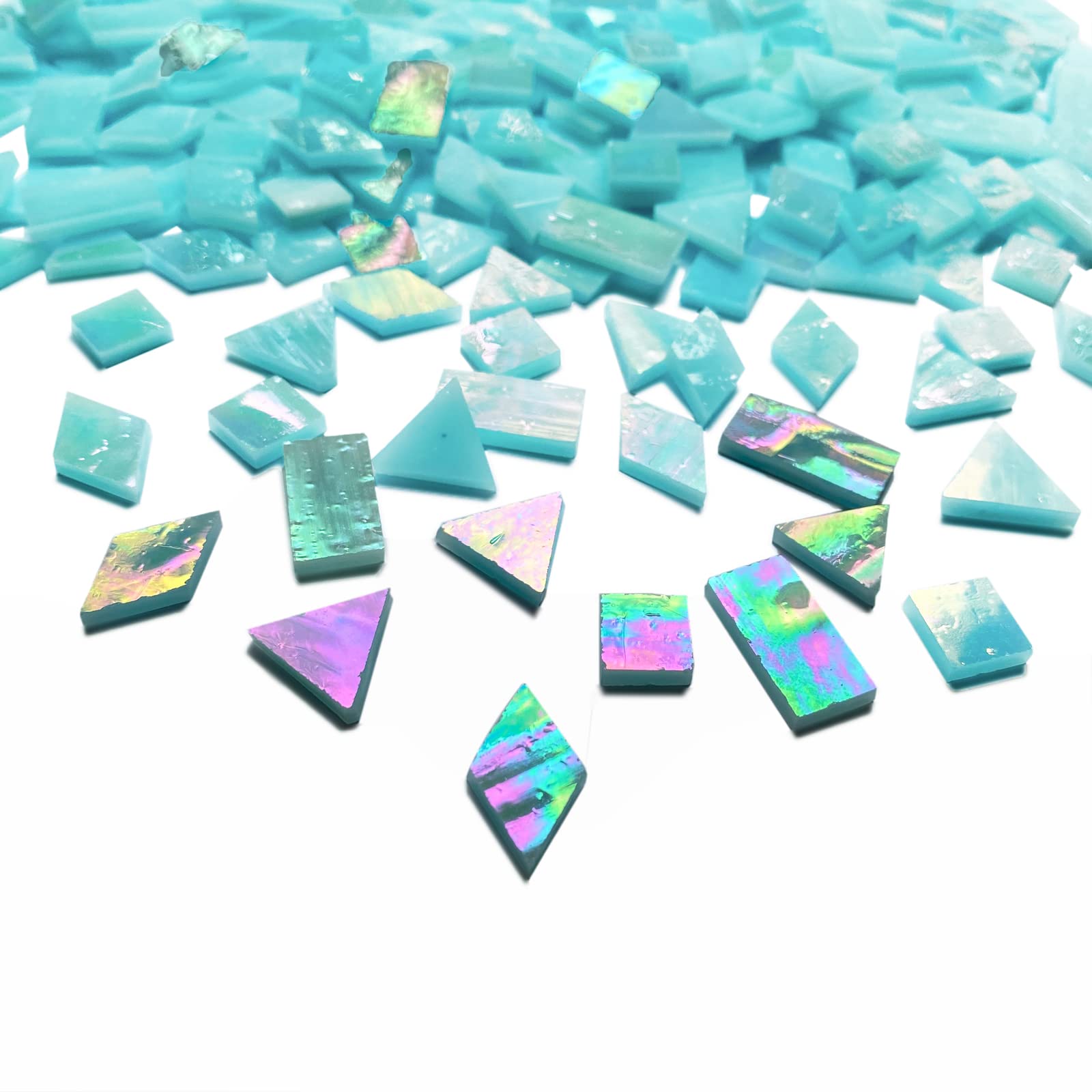 KALUCION KALUCION Iridescent Aqua Stained Glass Mosaic Tiles 280 Pieces Mixed Shapes for Creative Mosaic Projects - View 4 of 6