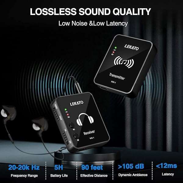 LEKATO LEKATO MS-1 Wireless In-Ear Monitor System: 2.4GHz Auto-Pairing IEM for Studio, Rehearsal & Live Performance - View 6 of 9