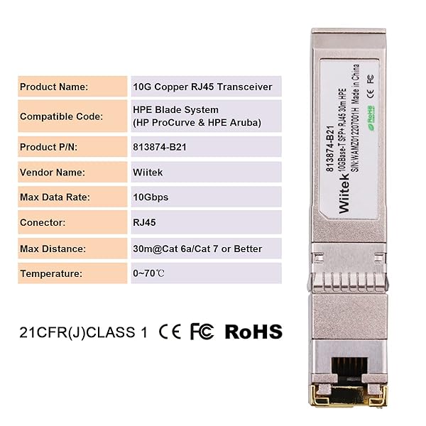 Wiitek Wiitek 10G SFP+ to RJ45 Copper Modules for HPE Blade System & ProCurve - 1.25G/2.5G/5G/10GBase-T Ethernet - View 4 of 7