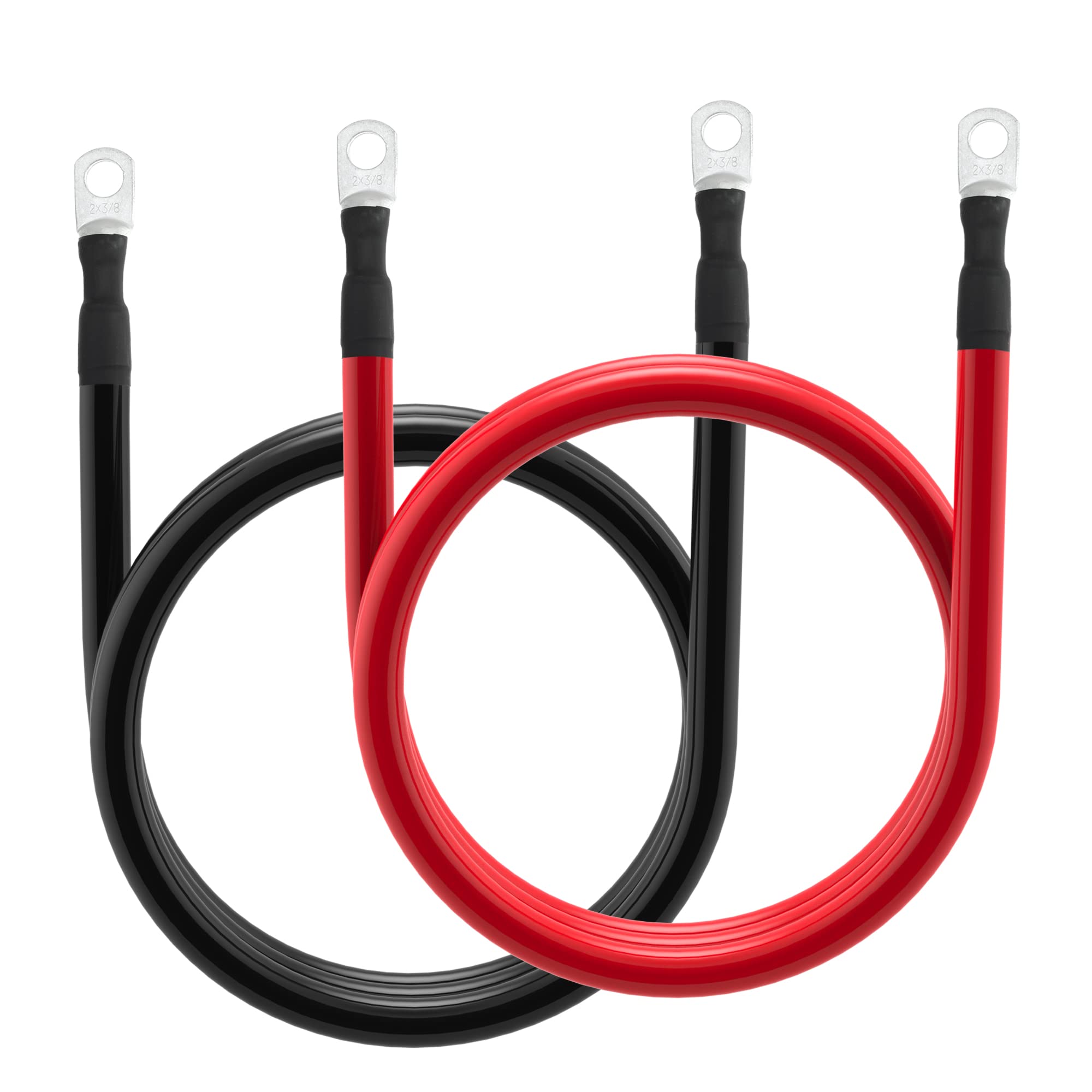 2 AWG Battery Cable Set Pure Copper Inverter Cables 7FT for Solar Marine Boat RV Car Motorcycle 2pcs with 3/8 in Lugs - View 3 of 9