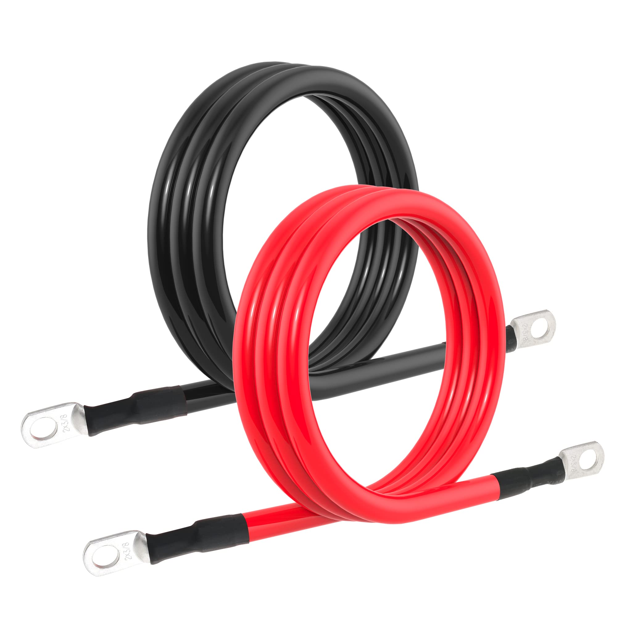 2 AWG Battery Cable Set Pure Copper Inverter Cables 7FT for Solar Marine Boat RV Car Motorcycle 2pcs with 3/8 in Lugs - View 5 of 9