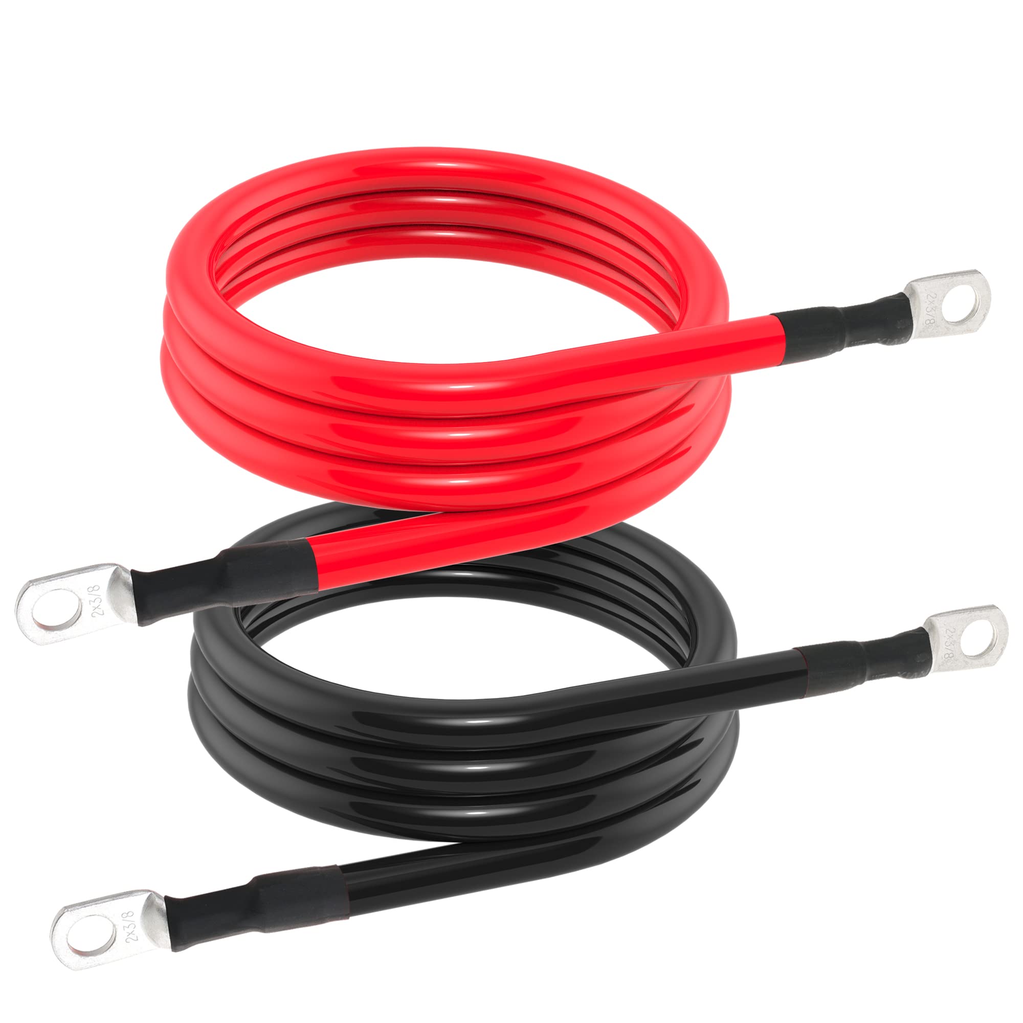 2 AWG Battery Cable Set Pure Copper Inverter Cables 7FT for Solar Marine Boat RV Car Motorcycle 2pcs with 3/8 in Lugs - View 6 of 9