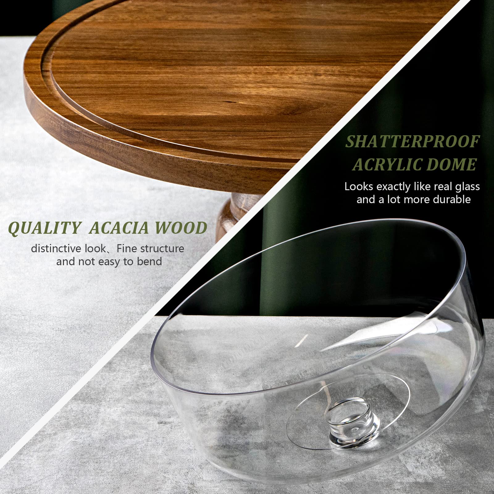 ANBOXIT ANBOXIT Acacia Wood Cake Stand with Dome Lid Elegant Wooden Cake Display Stand with Acrylic Cover for Perfect Presentation - View 5 of 7