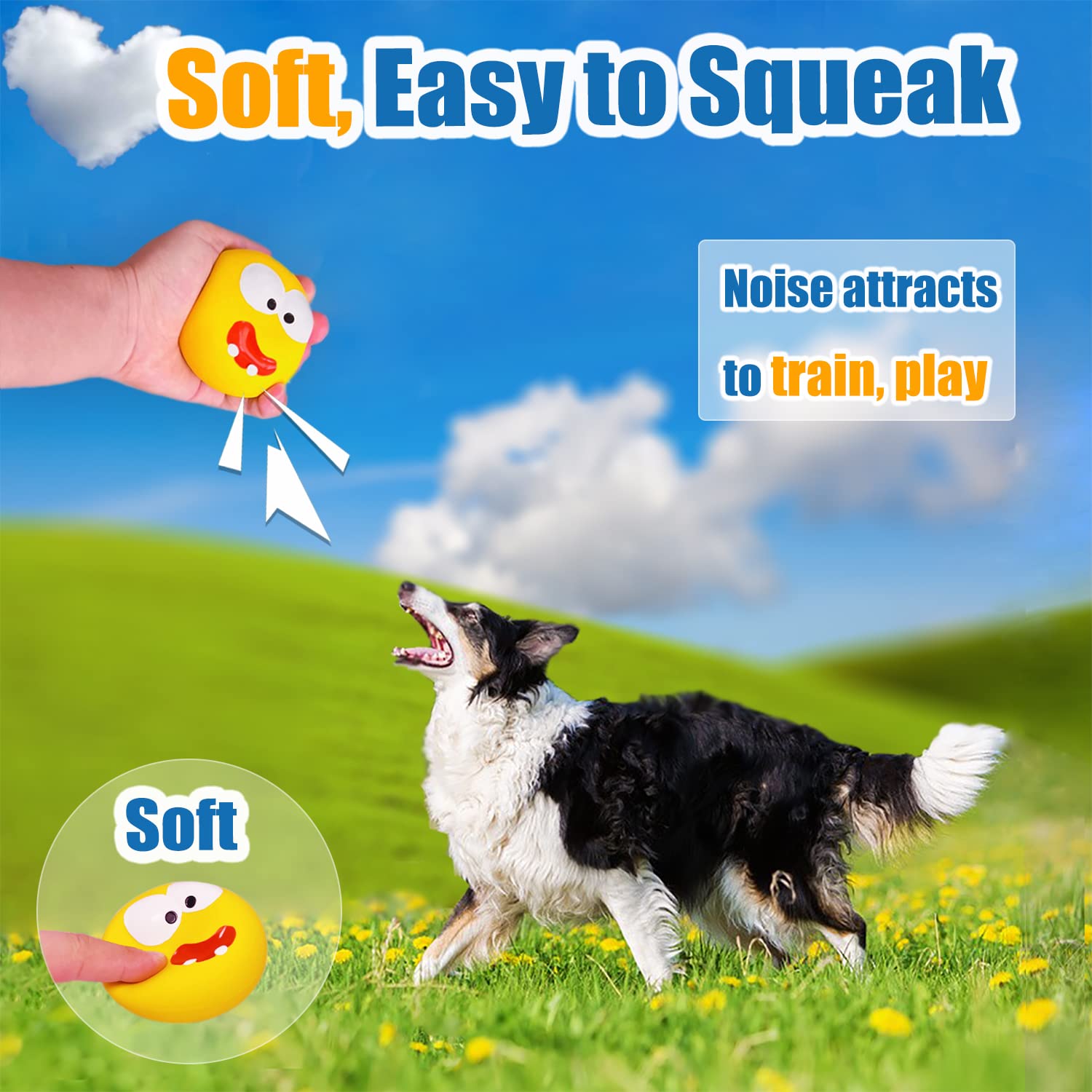 HOLYSTEED HOLYSTEED Squeaky Dog Toys for Medium and Large Breeds Stuffed Latex Balls Simple Face Puppy Toys 2pcs - View 3 of 6