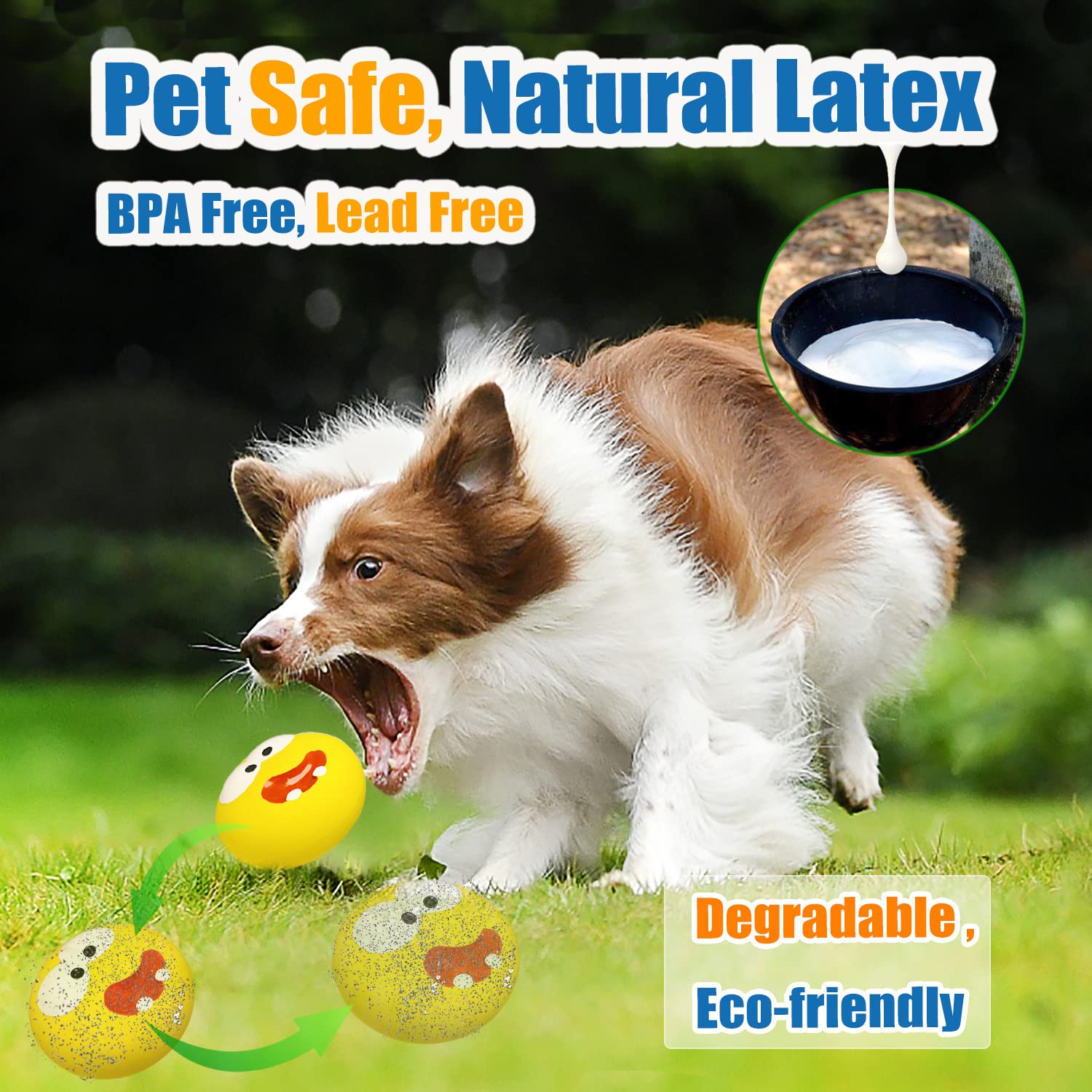 HOLYSTEED HOLYSTEED Squeaky Dog Toys for Medium and Large Breeds Stuffed Latex Balls Simple Face Puppy Toys 2pcs - View 4 of 6