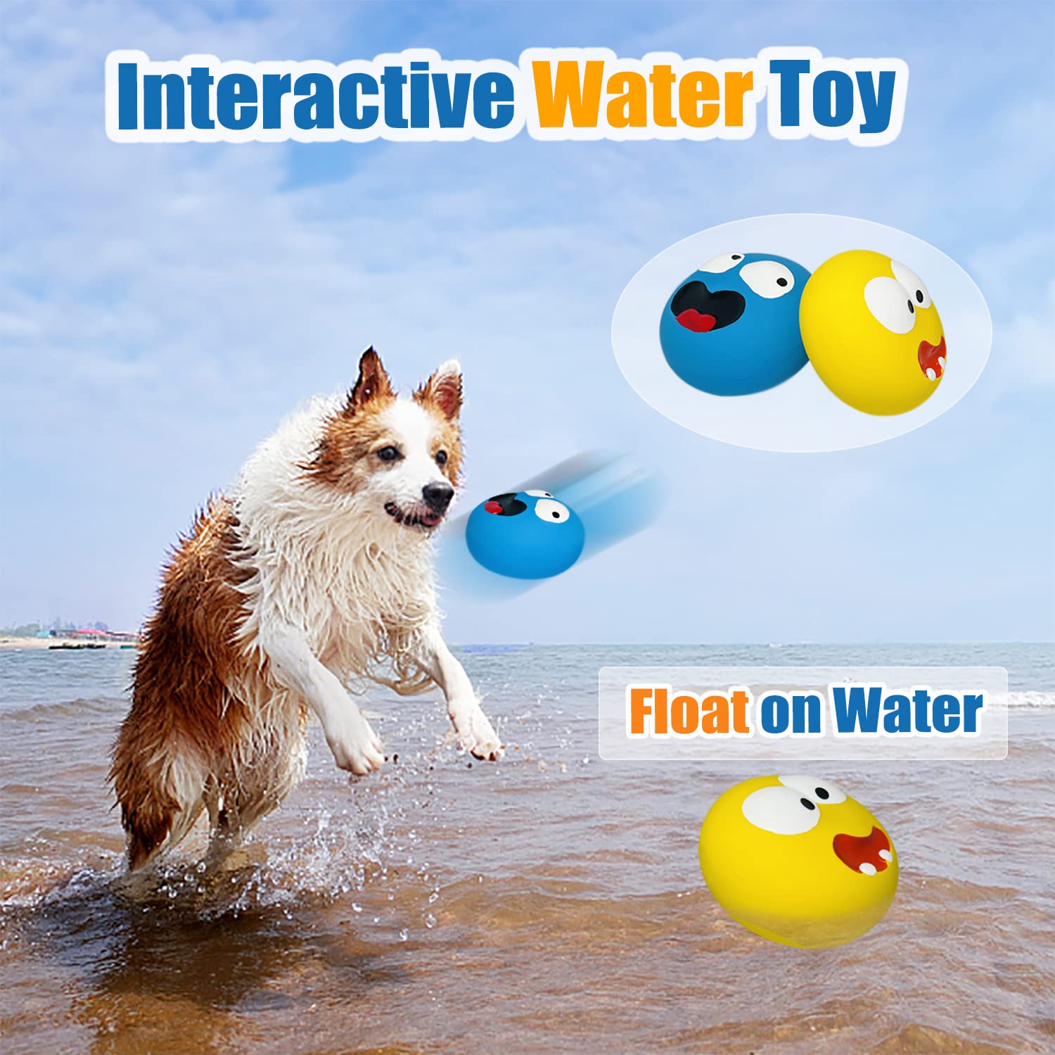 HOLYSTEED HOLYSTEED Squeaky Dog Toys for Medium and Large Breeds Stuffed Latex Balls Simple Face Puppy Toys 2pcs - View 6 of 6