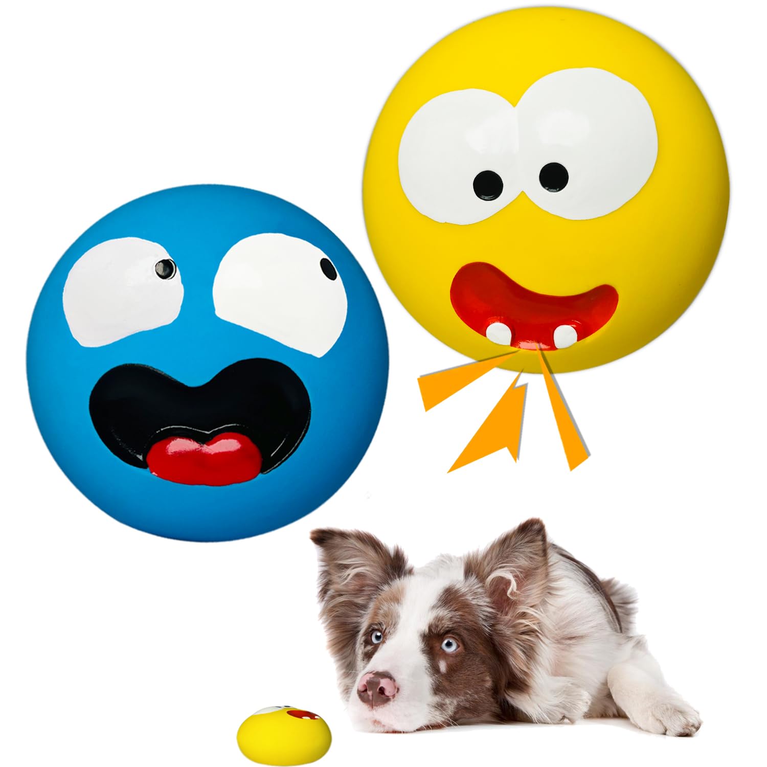 HOLYSTEED HOLYSTEED Squeaky Dog Toys for Medium and Large Breeds Stuffed Latex Balls Simple Face Puppy Toys 2pcs