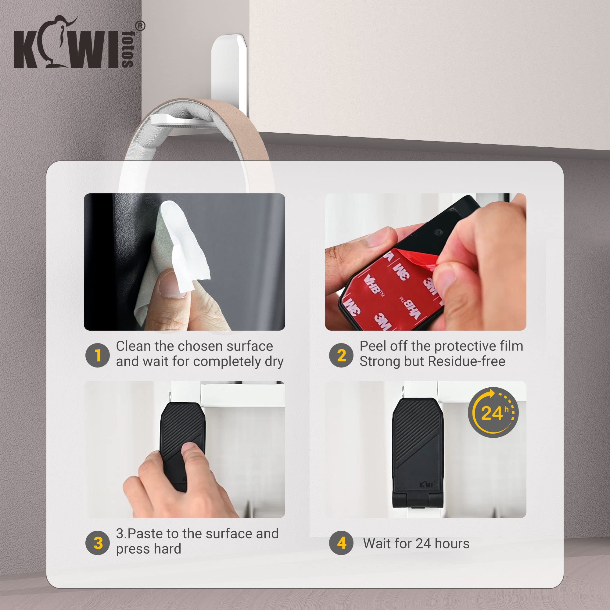 KIWIFOTOS KIWIFOTOS 2 Pack Adhesive Desk Headphone Hanger PC Gaming Headset Holder Wall Mount Foldable Under Desk Hook White - View 9 of 9