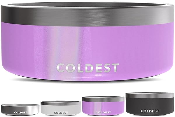 The Coldest Water Coldest Dog Bowl: Heavy Duty Insulated, Non-Slip & Spill Proof - 64 oz Metal Bowl for Dogs & Cats (Saturns Purple Glitter)