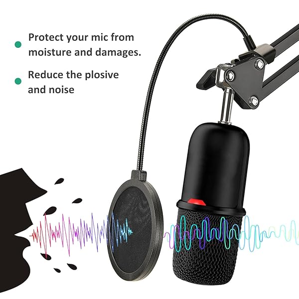 Rigych Rigych HyperX Boom Arm Mic Stand with Pop Filter Adjustable Desk Clamp for HyperX SoloCast QuadCast 2 Condenser Microphone - View 5 of 9