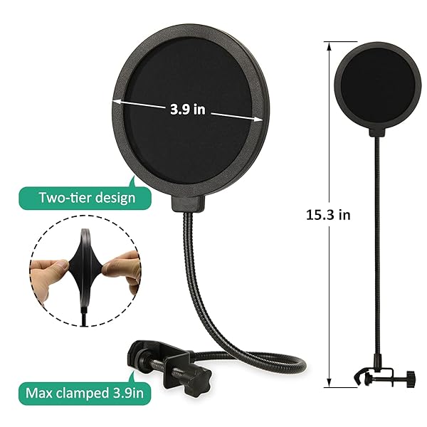 Rigych Rigych HyperX Boom Arm Mic Stand with Pop Filter Adjustable Desk Clamp for HyperX SoloCast QuadCast 2 Condenser Microphone - View 6 of 9