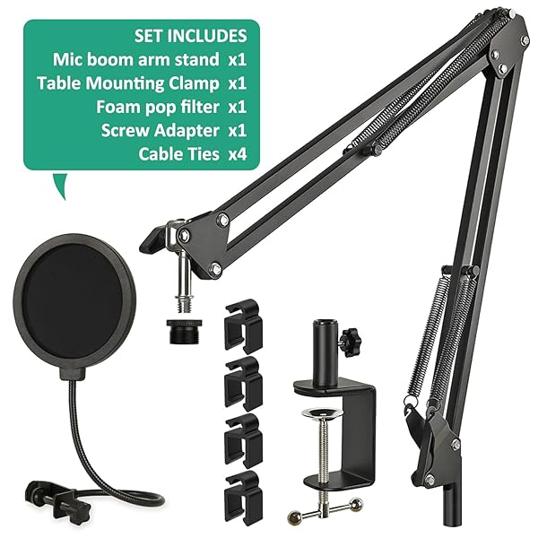 Rigych Rigych HyperX Boom Arm Mic Stand with Pop Filter Adjustable Desk Clamp for HyperX SoloCast QuadCast 2 Condenser Microphone - View 9 of 9