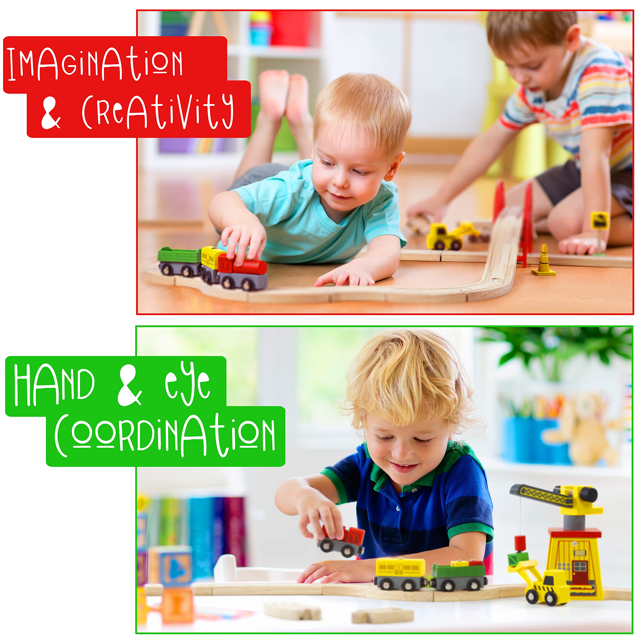 Kipipol KipiPol Wooden Train Set 38 Pcs for Toddlers with Crane Bridge and Tracks Ideal Train Toys for Boys and Girls Ages 2 to 7 - View 3 of 9