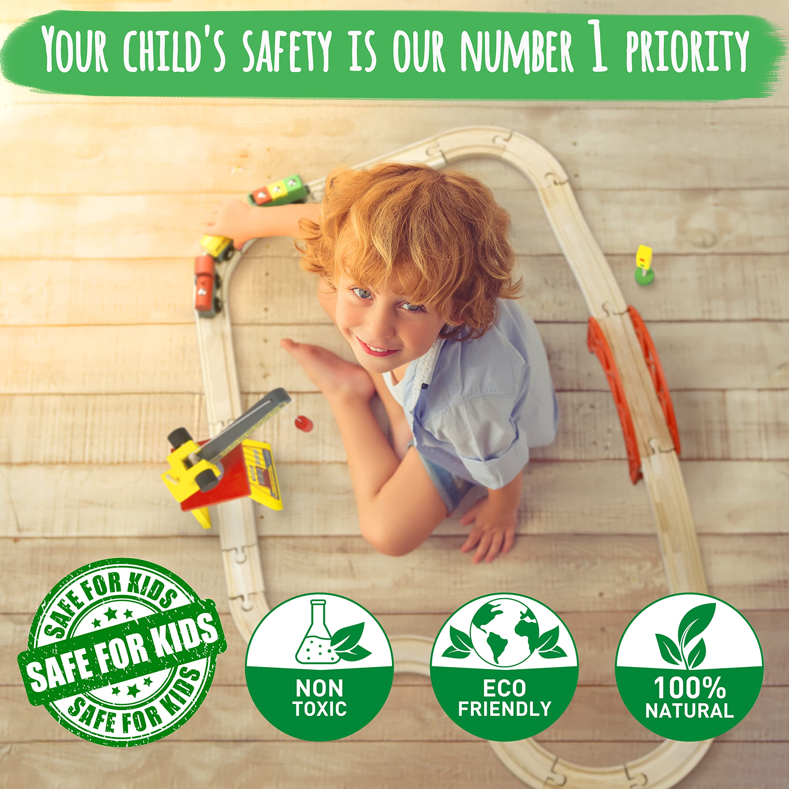 Kipipol KipiPol Wooden Train Set 38 Pcs for Toddlers with Crane Bridge and Tracks Ideal Train Toys for Boys and Girls Ages 2 to 7 - View 6 of 9