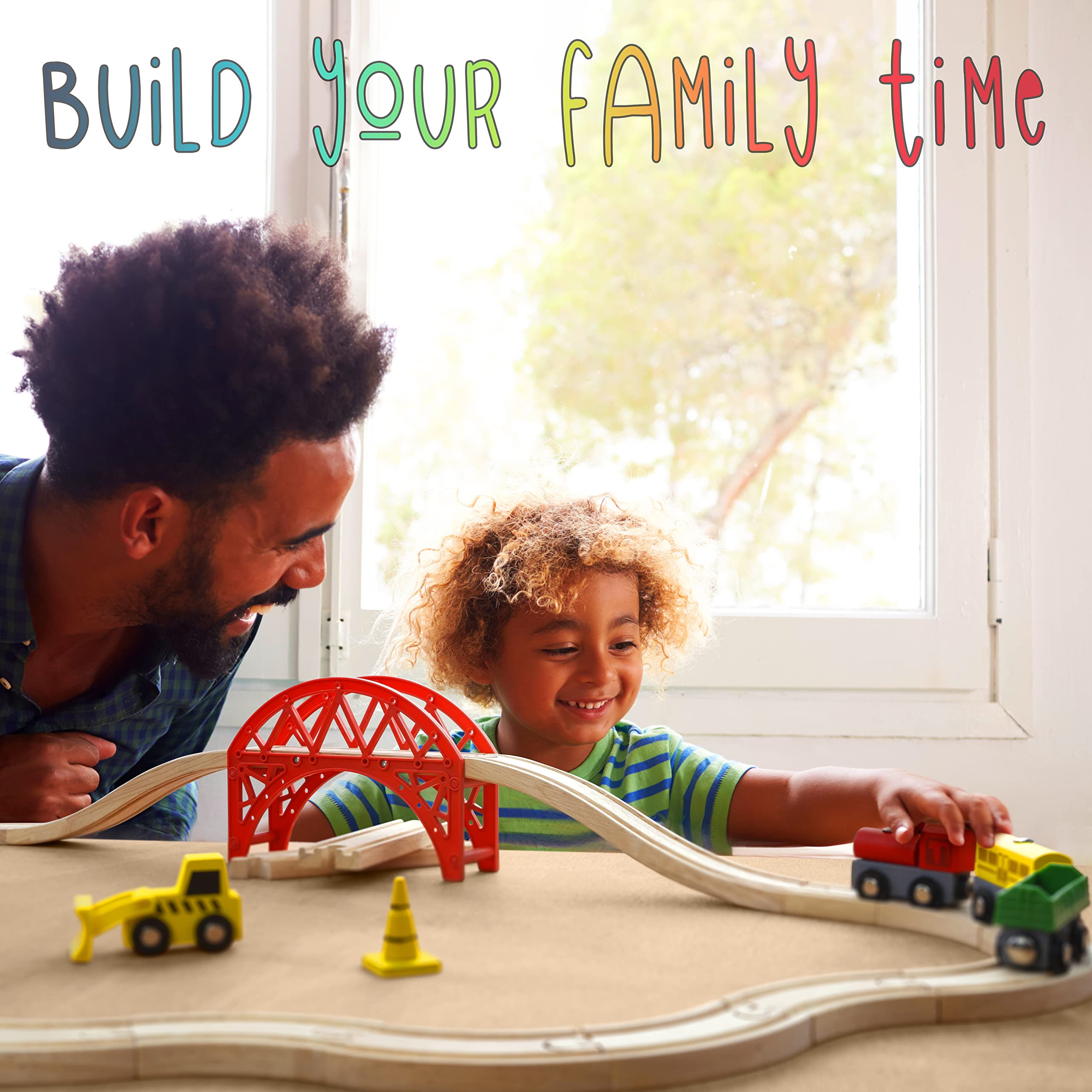 Kipipol KipiPol Wooden Train Set 38 Pcs for Toddlers with Crane Bridge and Tracks Ideal Train Toys for Boys and Girls Ages 2 to 7 - View 8 of 9