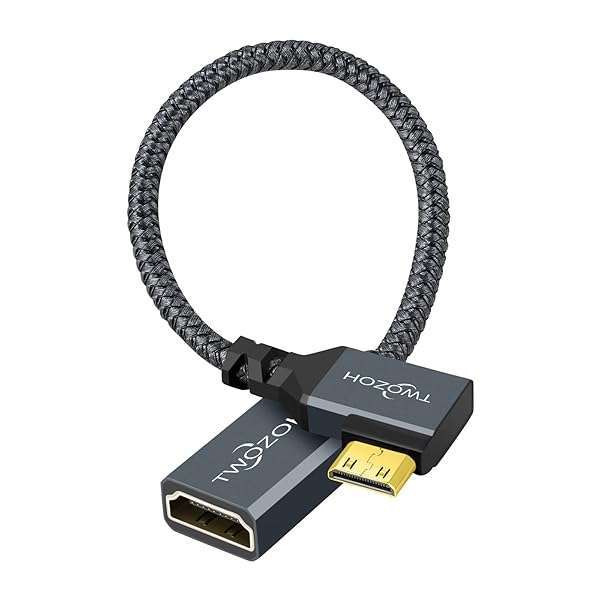 Twozoh 90Â° Degree Left Angle Mini HDMI Male to HDMI Female Cable 0.6FT, Angled Mini HDMI to HDMI Adapter Cable Support 3D/4K 1080p