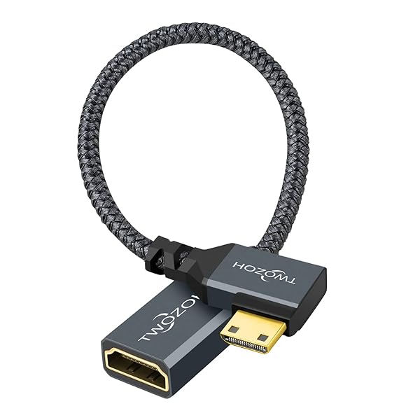 Twozoh Mini HDMI to HDMI Adapter Cable 0.6FT, Nylon Braided 90Â° Degree Right Angle Male Mini HDMI to Female HDMI Extension Cable Support 3D/4K 1080p