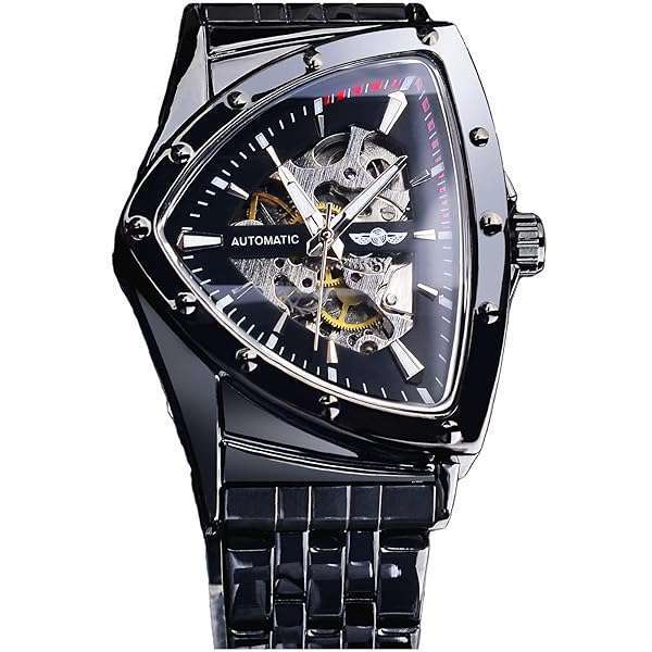 FOR SINING Triangle Skeleton Men's Automatic Watch - Luxury Gold & Black Waterproof Sports Wristwatch