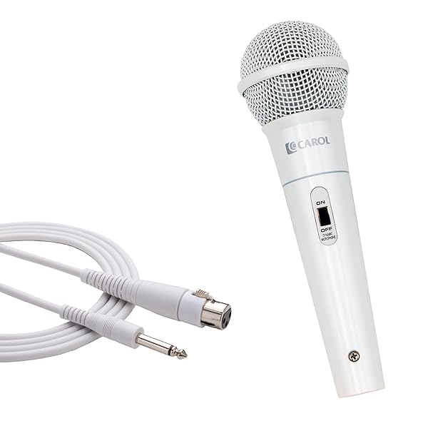 CAROL "CAROL MUD-525 White Cardioid Dynamic Microphone for Singing & Conferences - Includes 14.8ft XLR to 1/4" Cable"