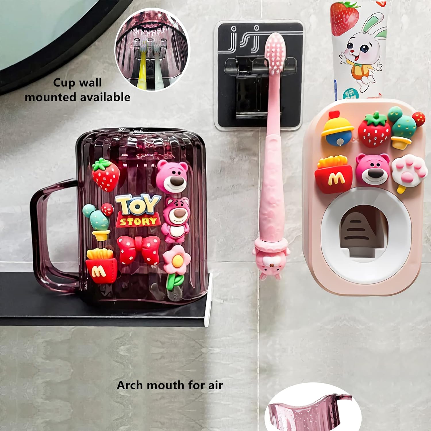 Mr. Thumbs Automatic Toothpaste Dispenser and Wall Mounted Cup Set for Kids and Family Bathroom Use by Mr Thumbs Pink 3 Piece Set - View 2 of 9