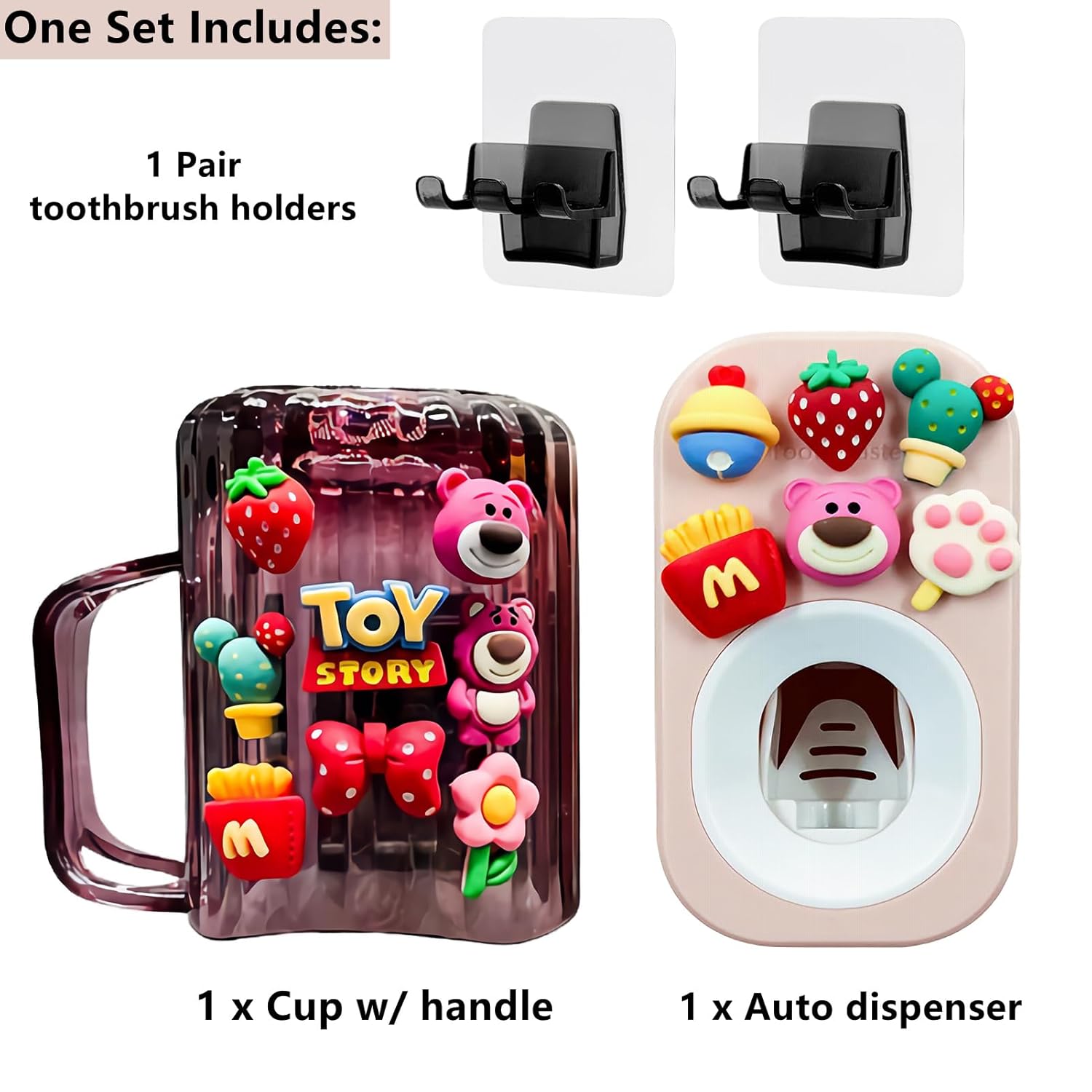 Mr. Thumbs Automatic Toothpaste Dispenser and Wall Mounted Cup Set for Kids and Family Bathroom Use by Mr Thumbs Pink 3 Piece Set - View 4 of 9