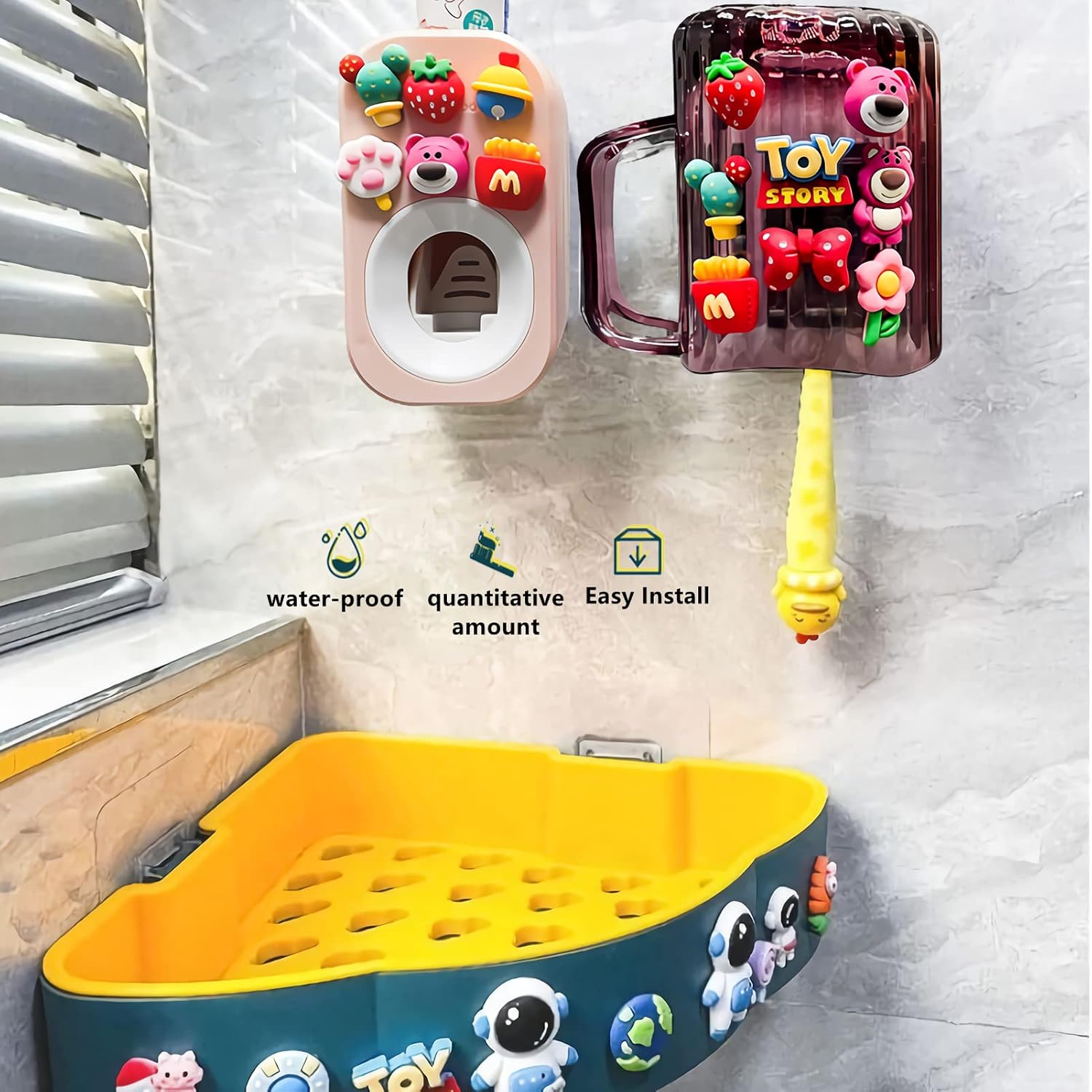 Mr. Thumbs Automatic Toothpaste Dispenser and Wall Mounted Cup Set for Kids and Family Bathroom Use by Mr Thumbs Pink 3 Piece Set - View 8 of 9