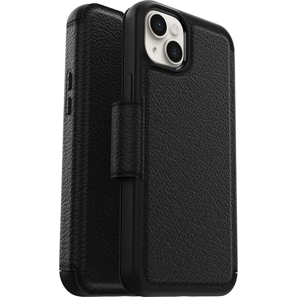 OtterBox Strada Case for iPhone 14 Plus Premium Leather Shockproof Folio with Card Holders Military Standard Black