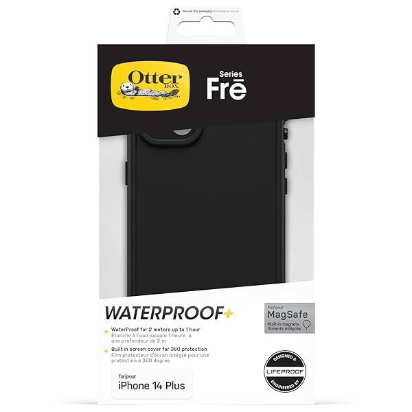 OtterBox OtterBox Fre Case for iPhone 14 Plus Waterproof Shockproof Slim Design with Built in Screen Protector Military Standard Black - View 7 of 7