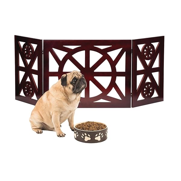 "Etna 3 Panel Pet Gate - Lightweight Freestanding Dog Gate for Stairs, Mahogany Finish, Ideal for Small Dogs - 48" W x 19" H"