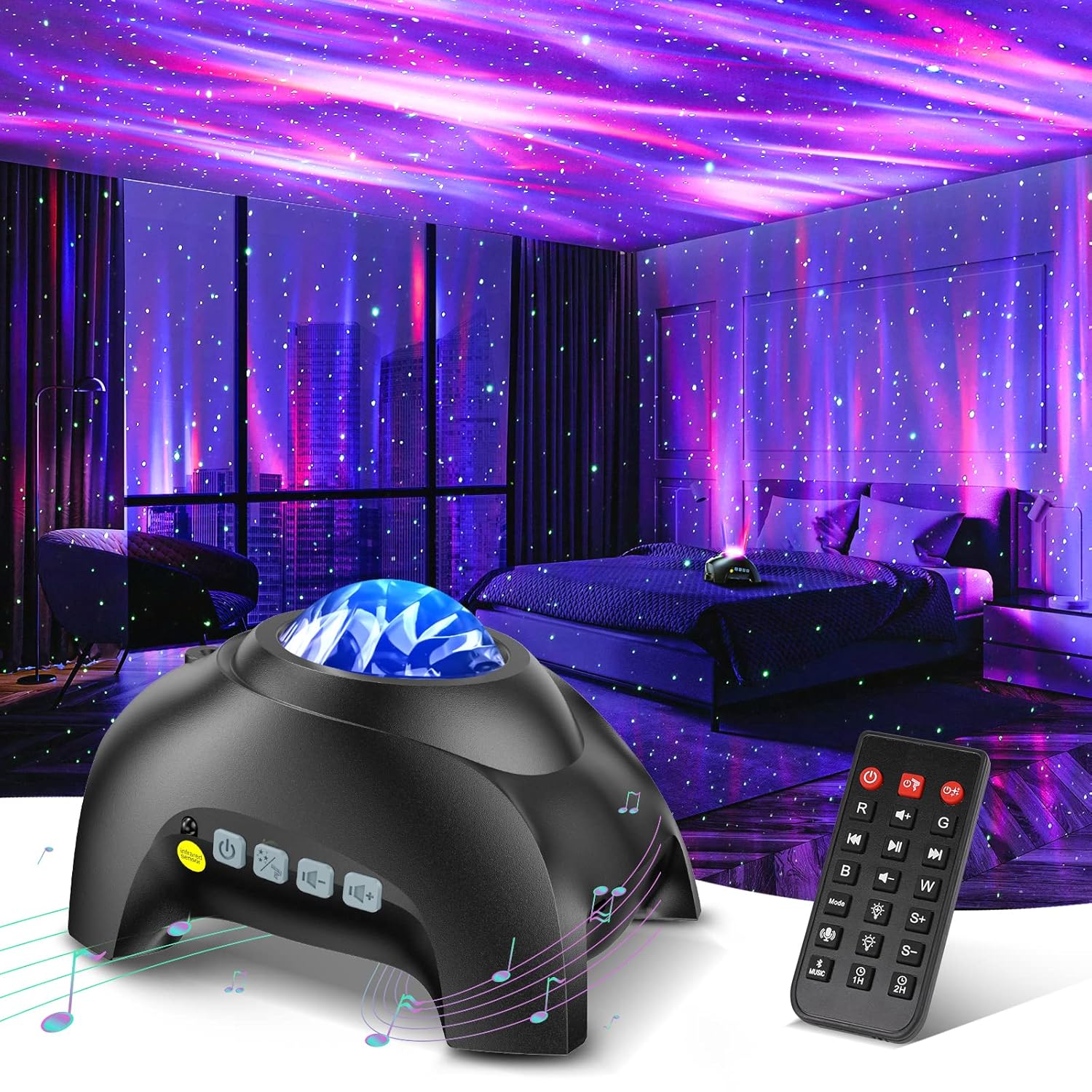 HODANS Northern Galaxy Light Aurora Projector With 33 Light Effects (LED Star Projector For Bedroom Nebula Lamp, Remote Control, White Noises, Bluetooth Speaker For Parties)