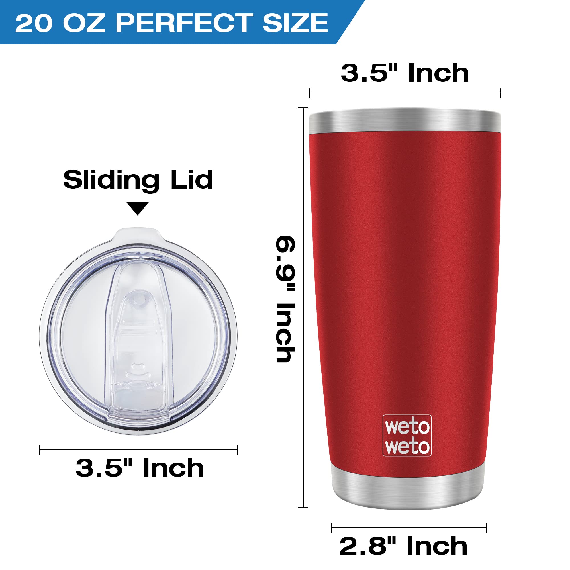 WETOWETO WETOWETO 20oz Stainless Steel Vacuum Insulated Tumbler Red Double Wall Travel Mug for Water and Coffee - View 3 of 7