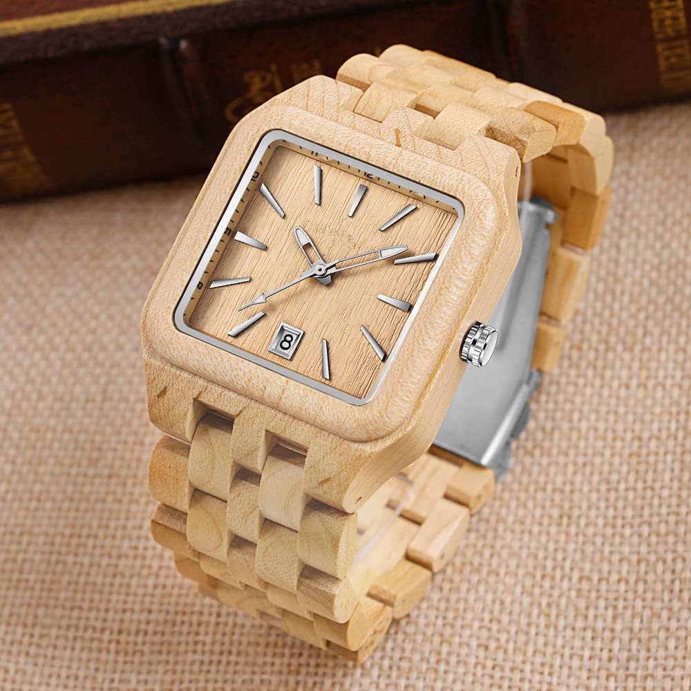 Dentily Dentily Men's Wooden Watch Rectangle Dial Quartz Movement Stylish Timepiece for Men - View 2 of 7