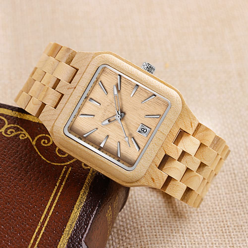 Dentily Dentily Men's Wooden Watch Rectangle Dial Quartz Movement Stylish Timepiece for Men - View 3 of 7