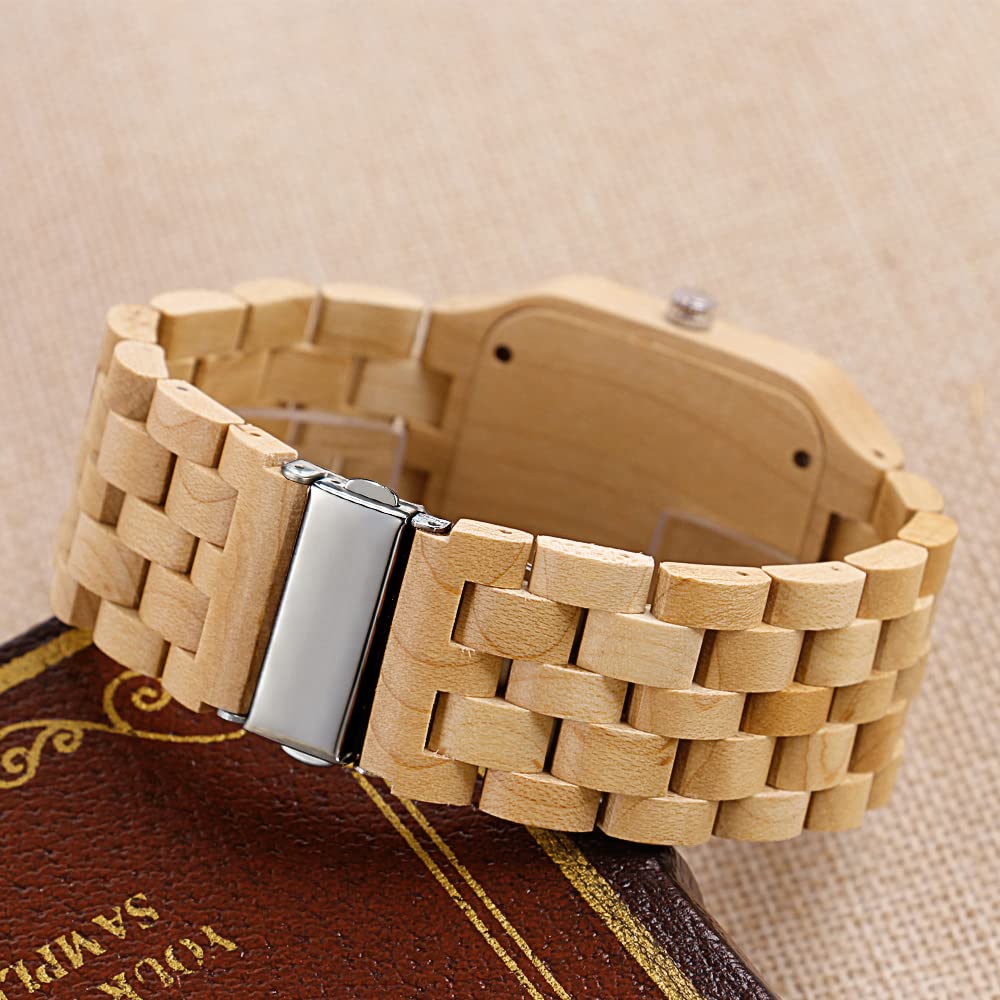 Dentily Dentily Men's Wooden Watch Rectangle Dial Quartz Movement Stylish Timepiece for Men - View 4 of 7