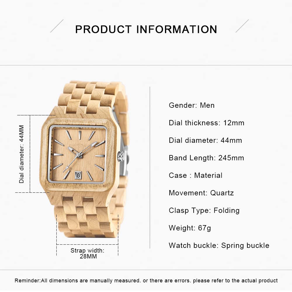 Dentily Dentily Men's Wooden Watch Rectangle Dial Quartz Movement Stylish Timepiece for Men - View 5 of 7