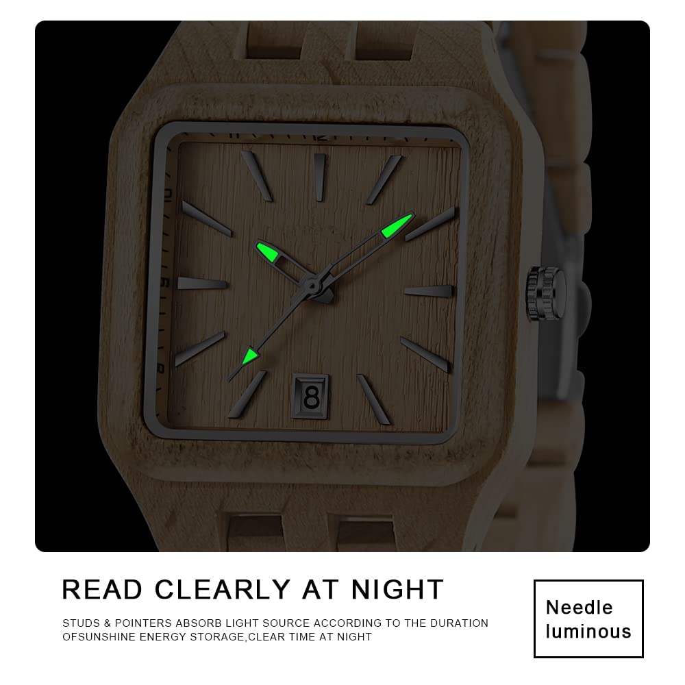 Dentily Dentily Men's Wooden Watch Rectangle Dial Quartz Movement Stylish Timepiece for Men - View 6 of 7