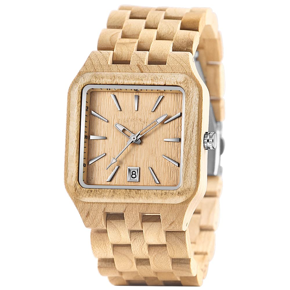Dentily Dentily Men's Wooden Watch Rectangle Dial Quartz Movement Stylish Timepiece for Men