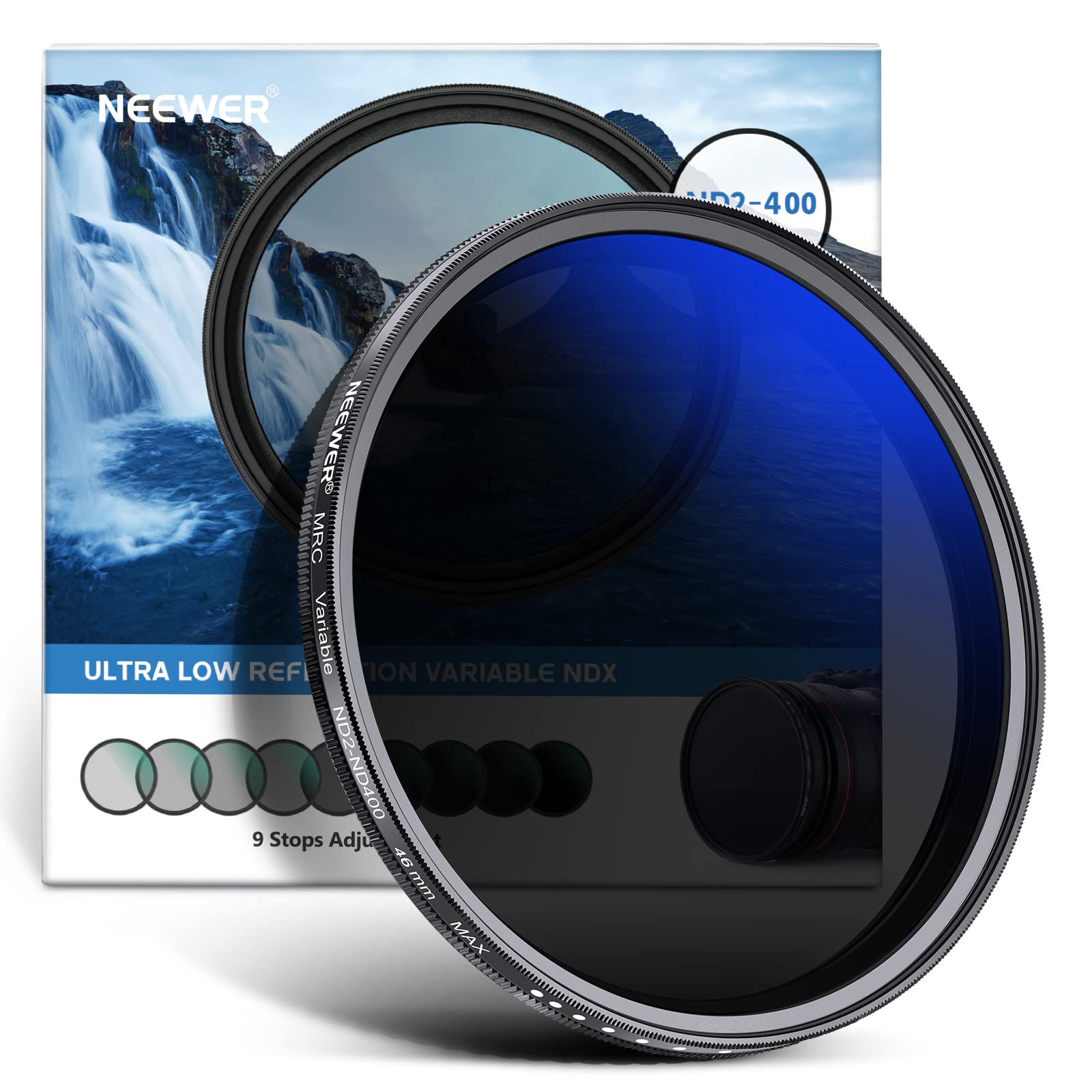 NEEWER 46mm Variable ND Filter ND2-ND400 Multi-Layer Coating Water Scratch Resistant for Photography and Videography