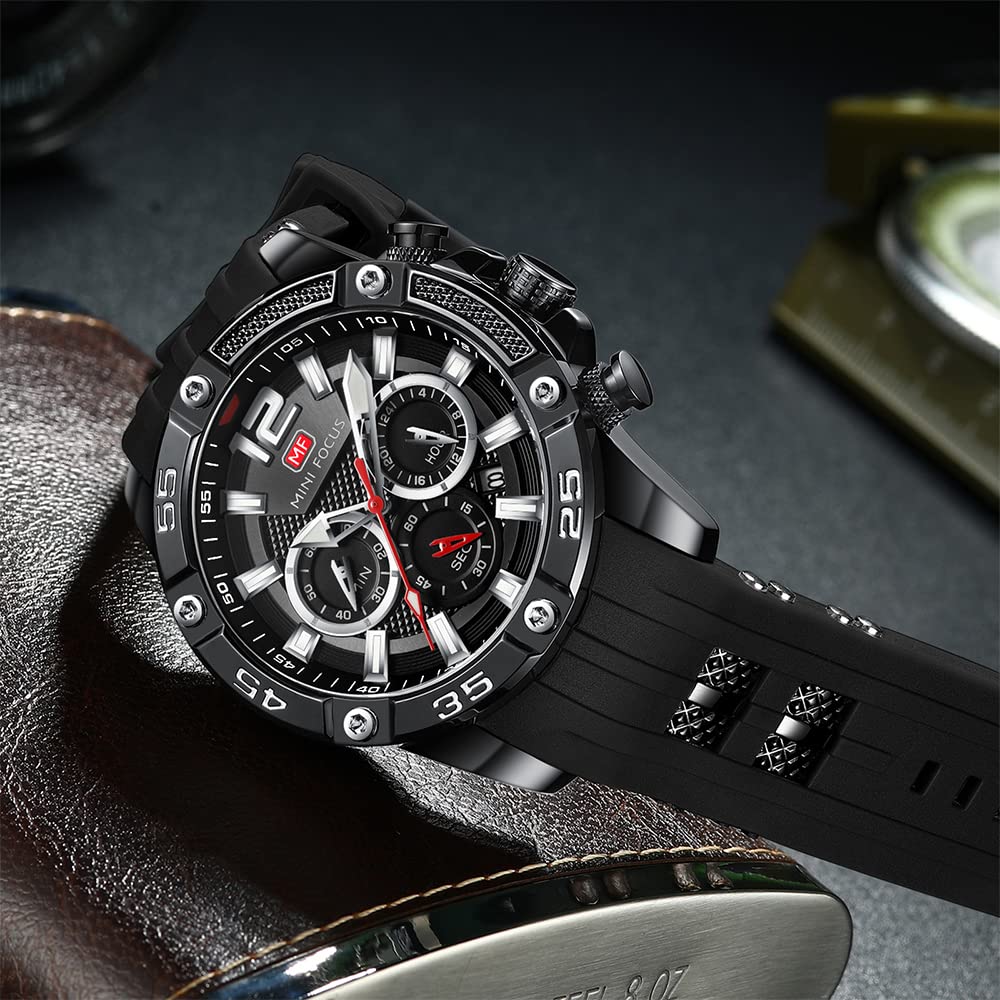 MF MINI FOCUS MF MINI FOCUS Men Watch Chronograph Waterproof Sport Analog Quartz Red Silicon Strap Fashion Wristwatch for Men - View 2 of 6