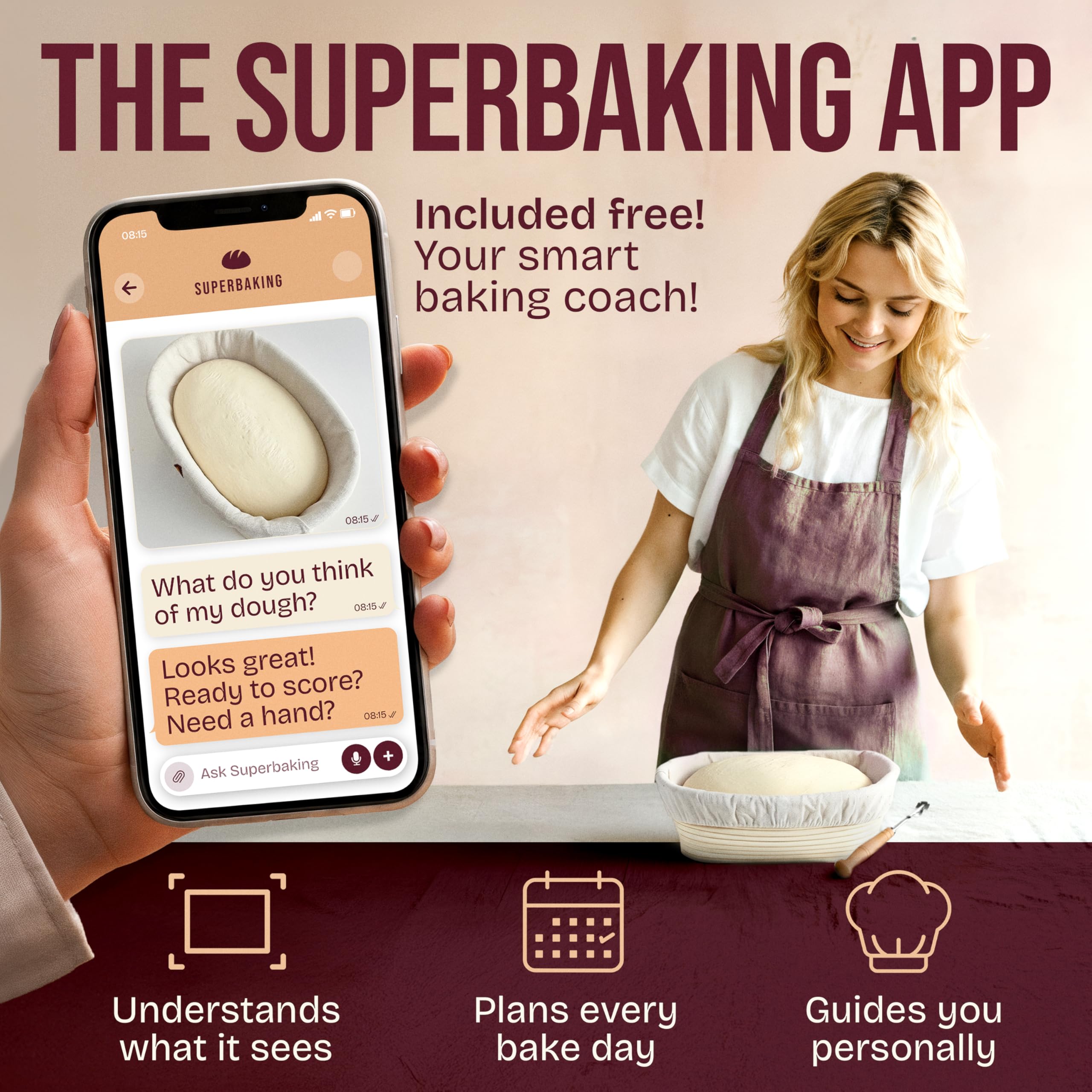 Superbaking Superbaking 10 Inch Oval Banneton Bread Proofing Basket Set for Artisan Bread Making and Baking Supplies Gifts for Bakers - View 3 of 9