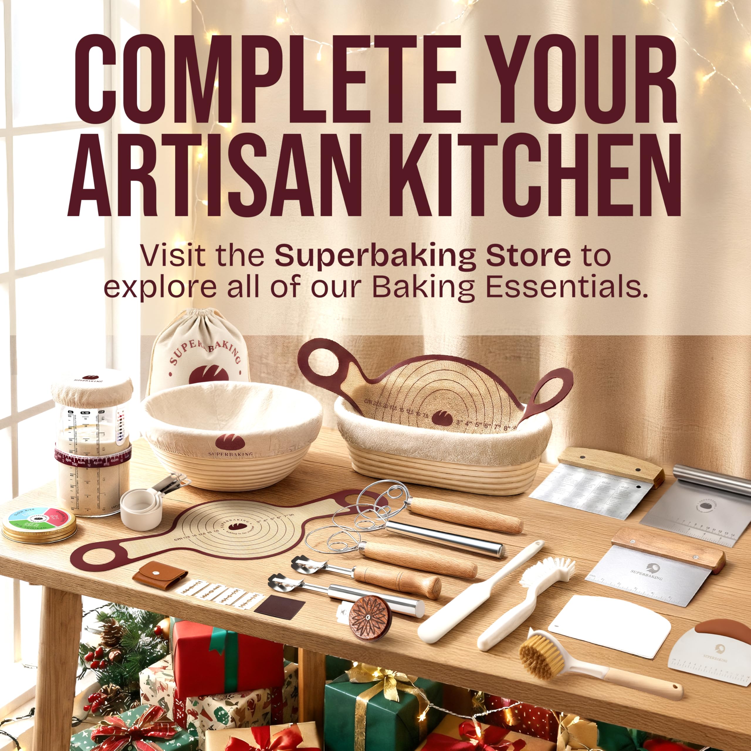 Superbaking Superbaking 10 Inch Oval Banneton Bread Proofing Basket Set for Artisan Bread Making and Baking Supplies Gifts for Bakers - View 9 of 9