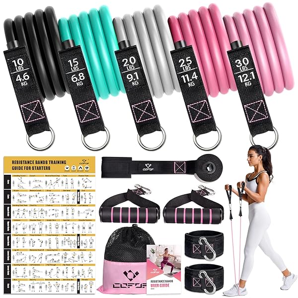 COFOF Top 5 Resistance Bands with Handles for Women - Ideal for Yoga, Pilates & Physical Therapy | Includes Door Anchor & Storage Pouch