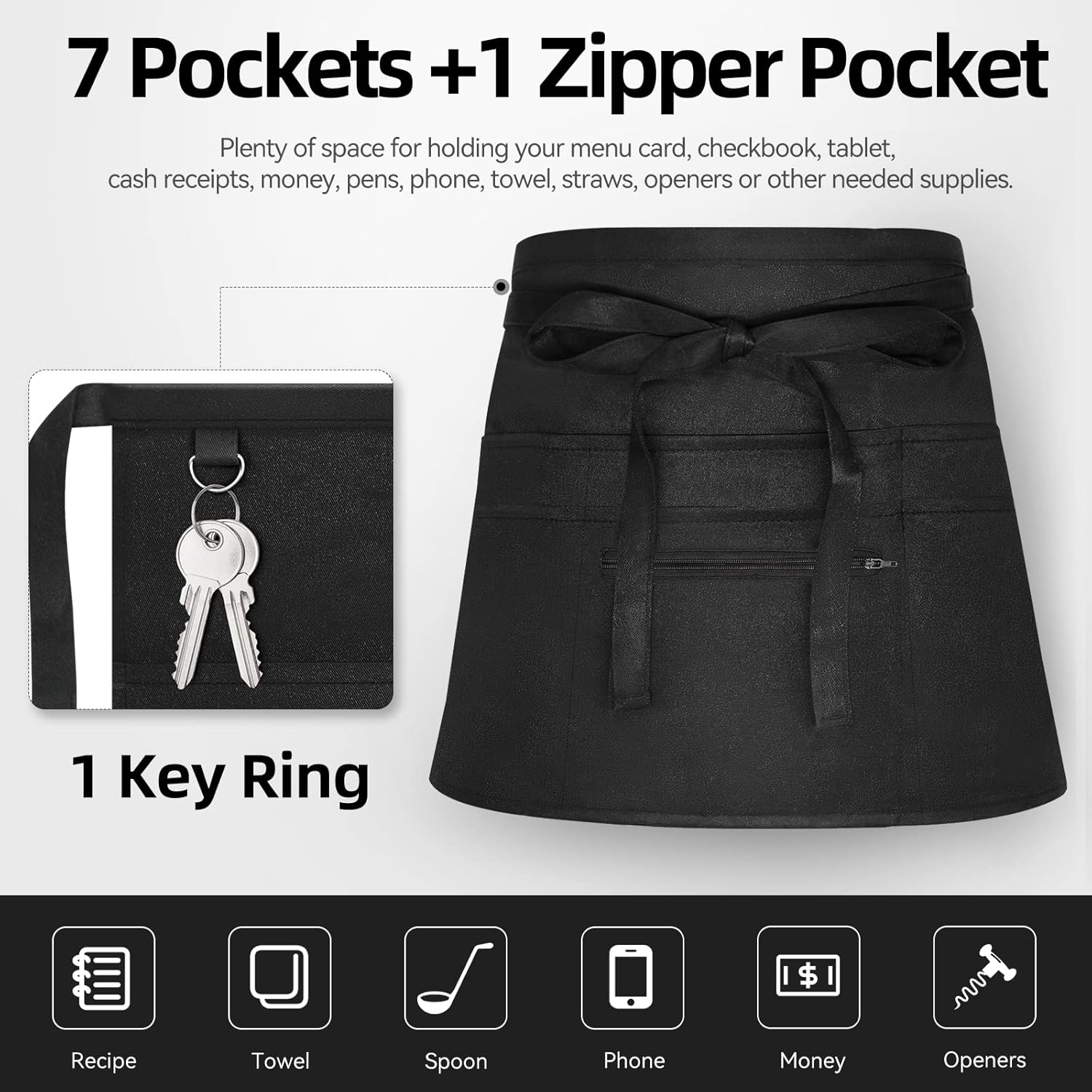 NLUS NLUS Server Aprons 8 Pockets Water Oil Stain Resistant Bistro Apron for Women Men 24 X 12 inch 2 Pack - View 3 of 7