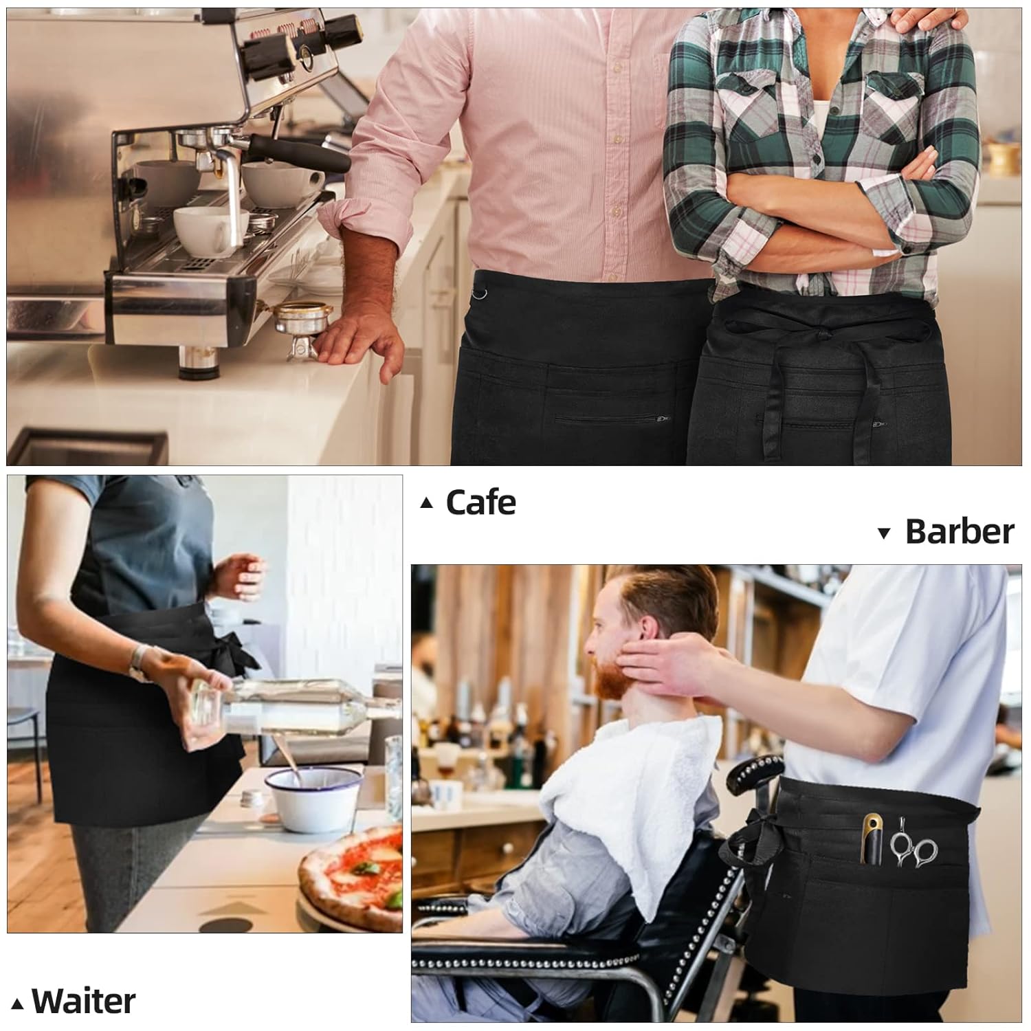 NLUS NLUS Server Aprons 8 Pockets Water Oil Stain Resistant Bistro Apron for Women Men 24 X 12 inch 2 Pack - View 7 of 7