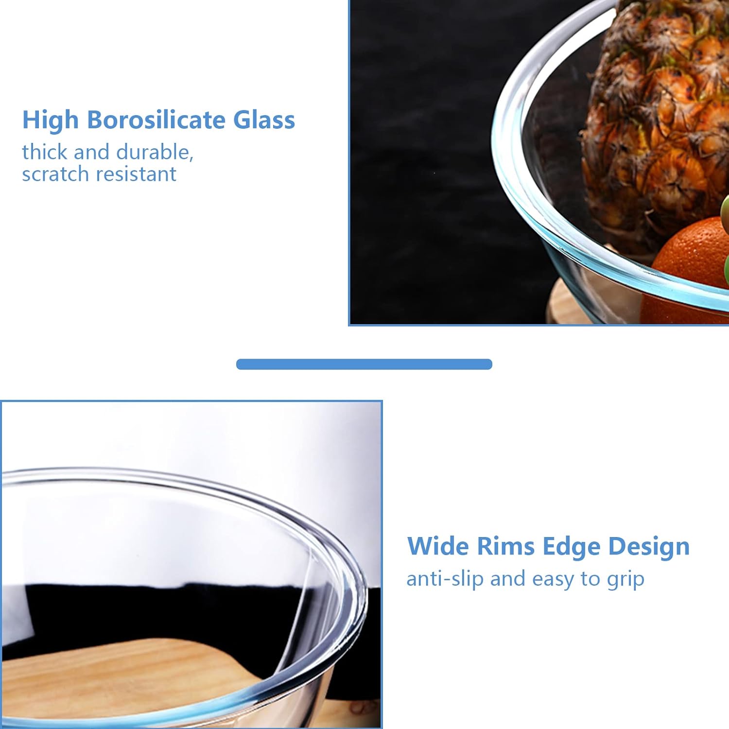 WhiteRhino WhiteRhino 8 Piece Glass Bowls Set with Lids Heat Resistant Mixing Bowls Clear Salad Bowls BAP Free Dishwasher Safe Kitchen Essentials - View 4 of 9