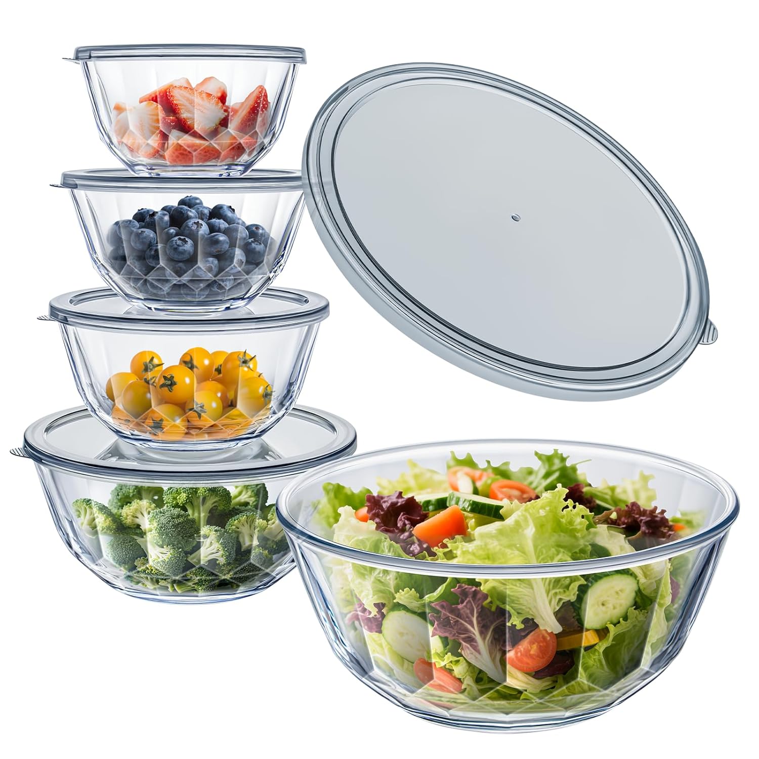 WhiteRhino WhiteRhino 8 Piece Glass Bowls Set with Lids Heat Resistant Mixing Bowls Clear Salad Bowls BAP Free Dishwasher Safe Kitchen Essentials - View 8 of 9